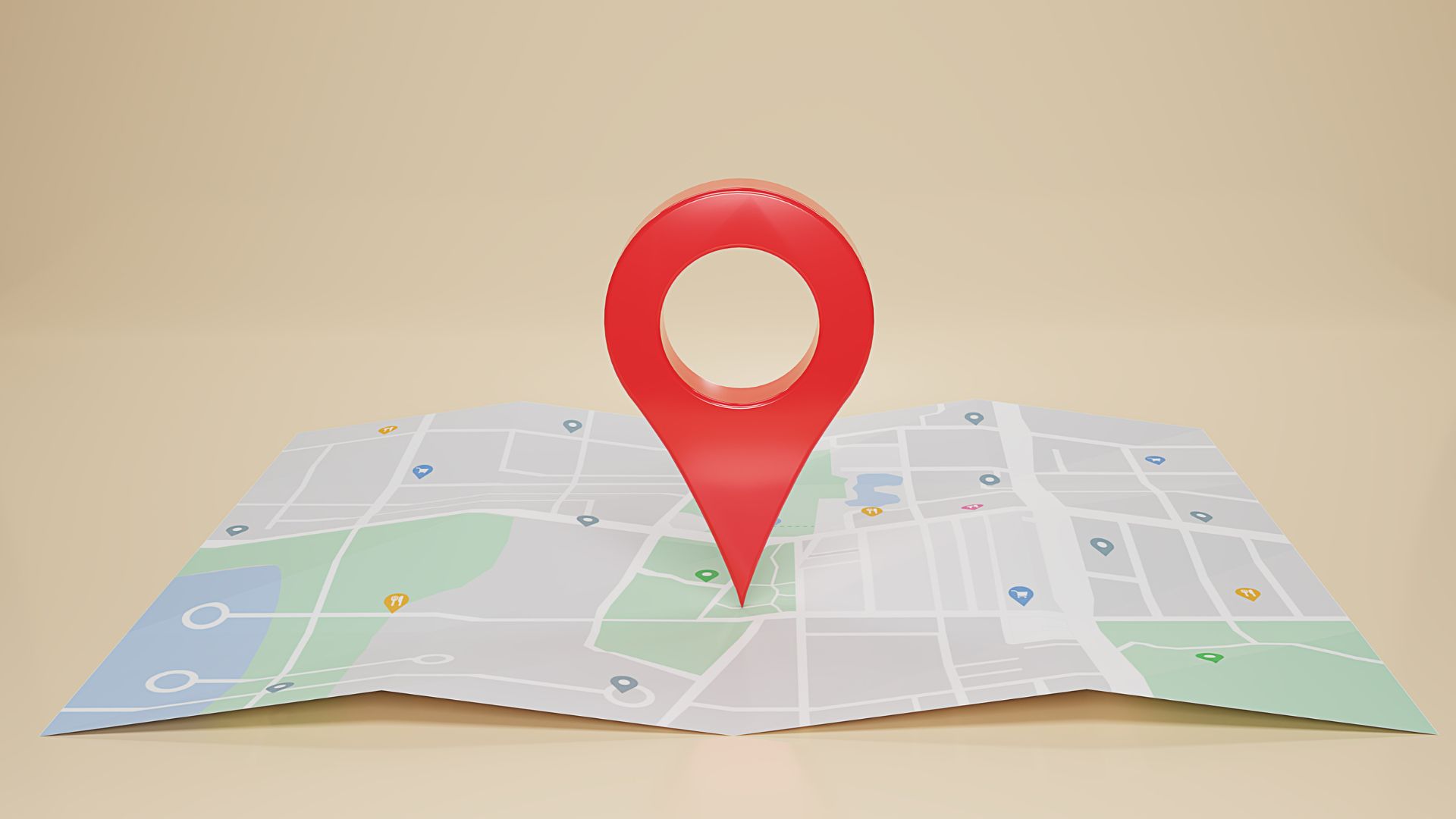 A pin-point located in the middle of a map with a yellow background.